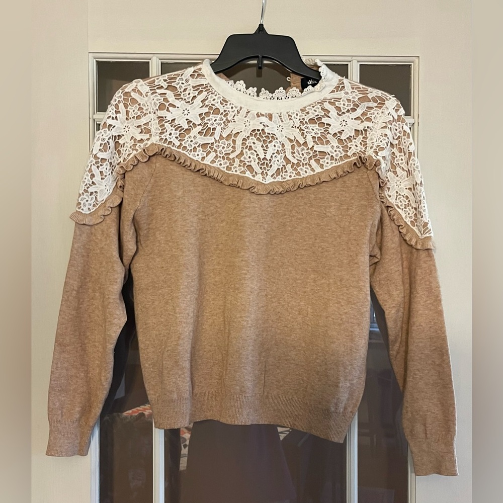Alice Blue Tan Crochet Collar Sweater